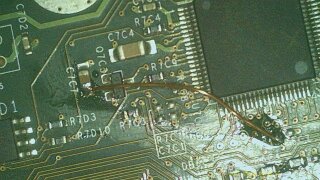 C7C7 connected to the DEBUG pad.