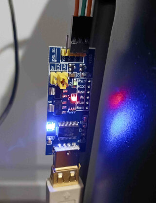 The USB to UART adapter connected.